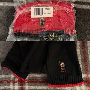 Polo by Ralph Lauren Red and Black Kids Hat and Scarf! Bear logo.